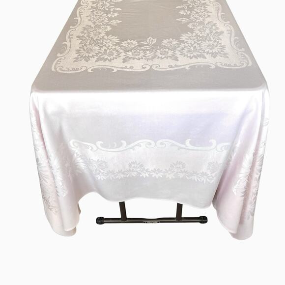 Simtex Tablecloth Pale Pink Cotton Damask 8 Matching Napkins Floral Sheen 61x84 - Picture 1 of 11